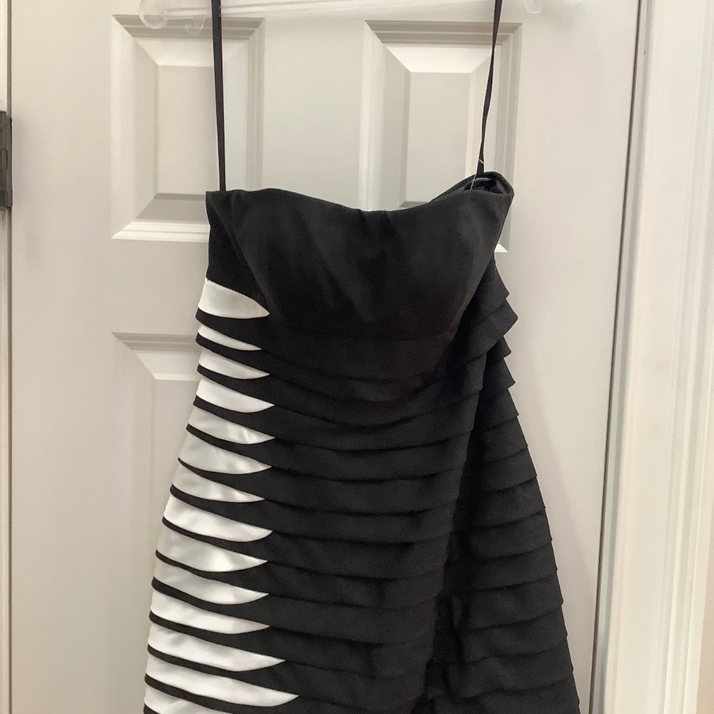 Clarisse black and white strapless mini dress, size 4